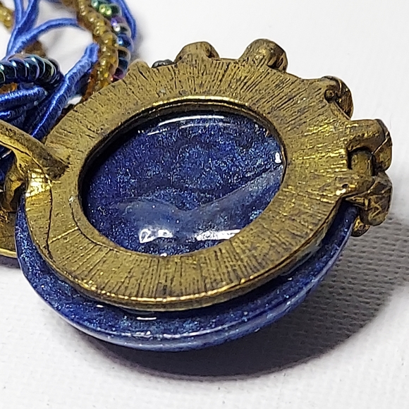 Blue Peacock Pendant on braided beads 18 in - Picture 4 of 7